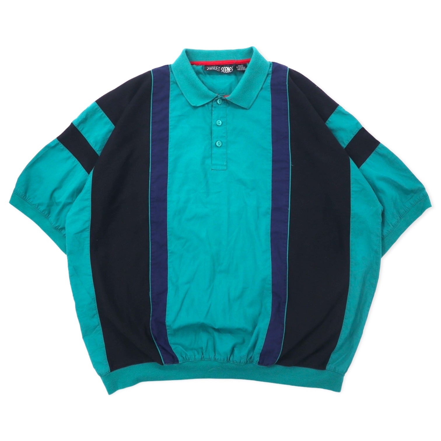 Polo anni '90, design con inserti in tessuti diversi, taglia 2XLT, colore verde, in cotone.