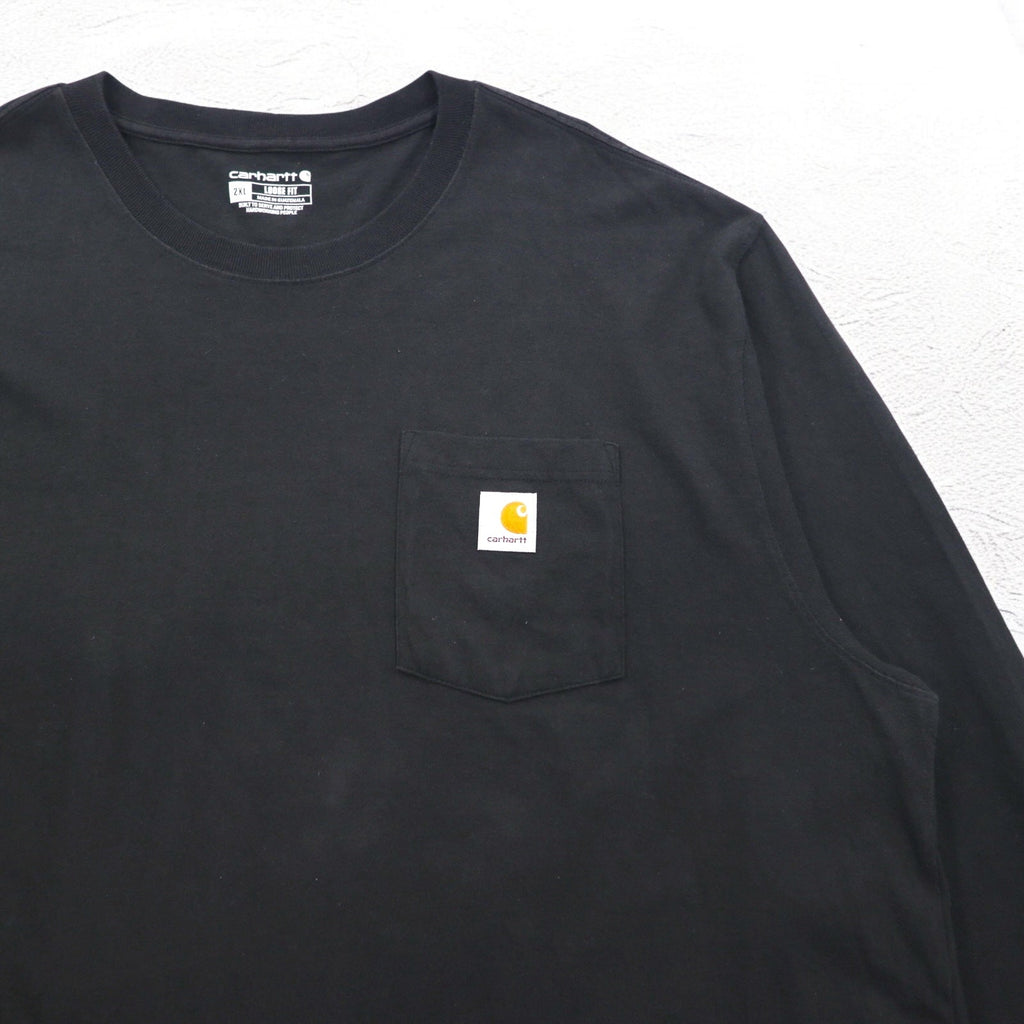 Carhartt T-shirt a maniche lunghe con taschino vestibilità comoda, 2XL, LOOSE FIT, nero, K126, made in Guatemala