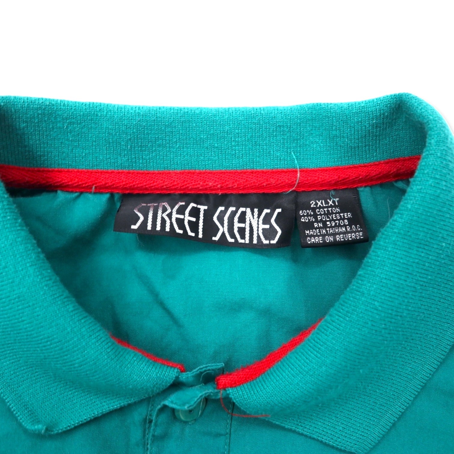 Polo anni '90, design con inserti in tessuti diversi, taglia 2XLT, colore verde, in cotone.