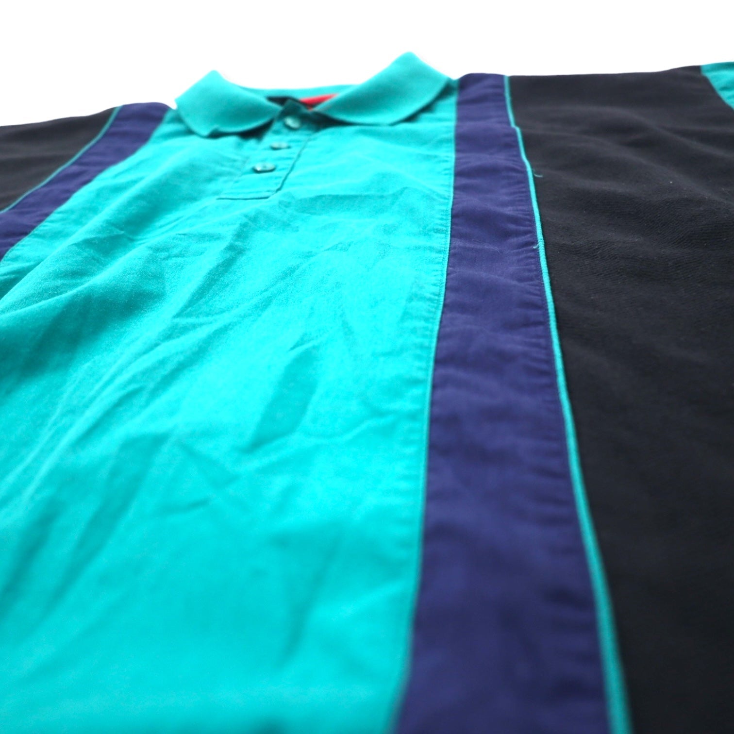 Polo anni '90, design con inserti in tessuti diversi, taglia 2XLT, colore verde, in cotone.