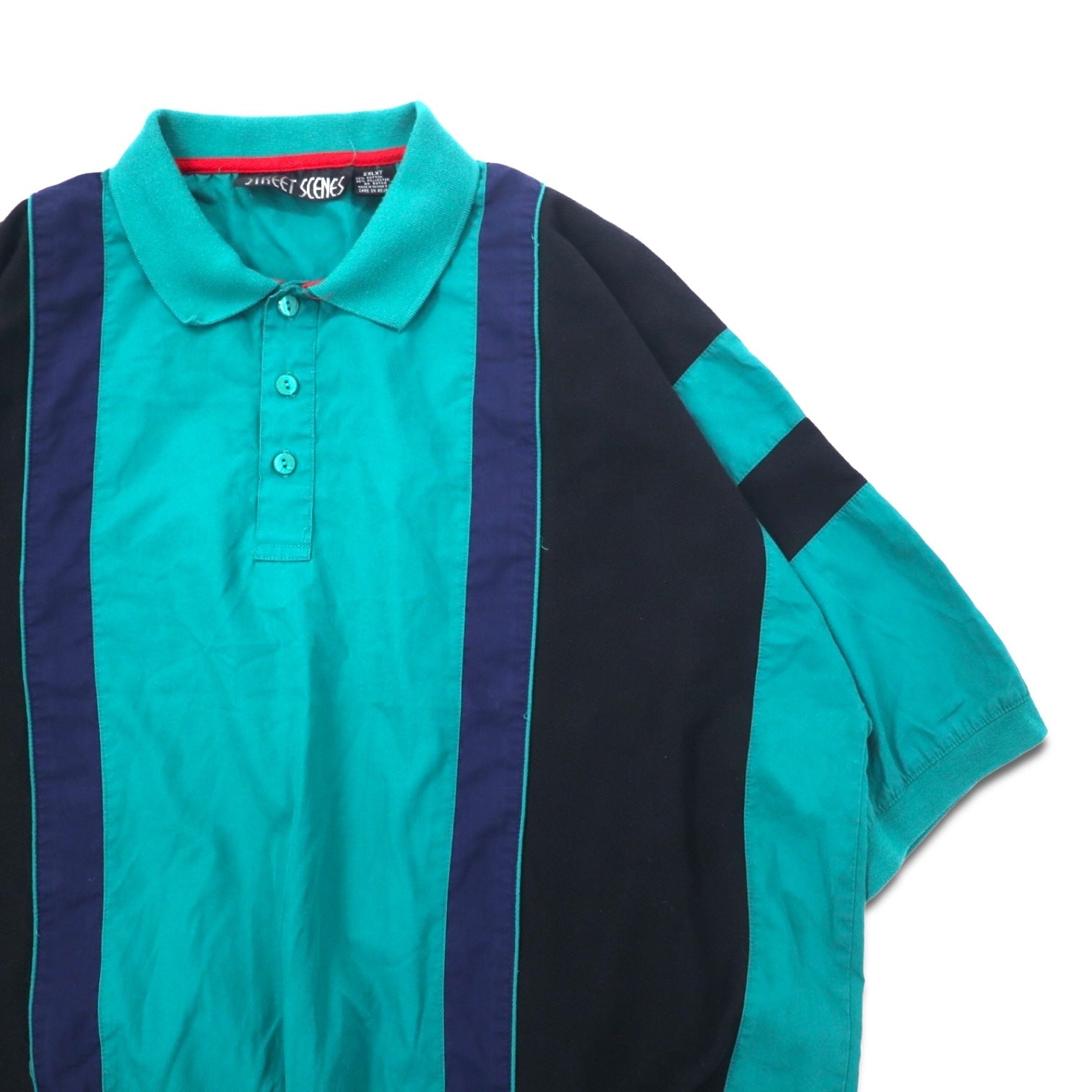 Polo anni '90, design con inserti in tessuti diversi, taglia 2XLT, colore verde, in cotone.