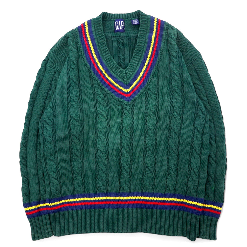 GAP Anni '90 Old Gap Maglione V-neck in cotone verde taglia L