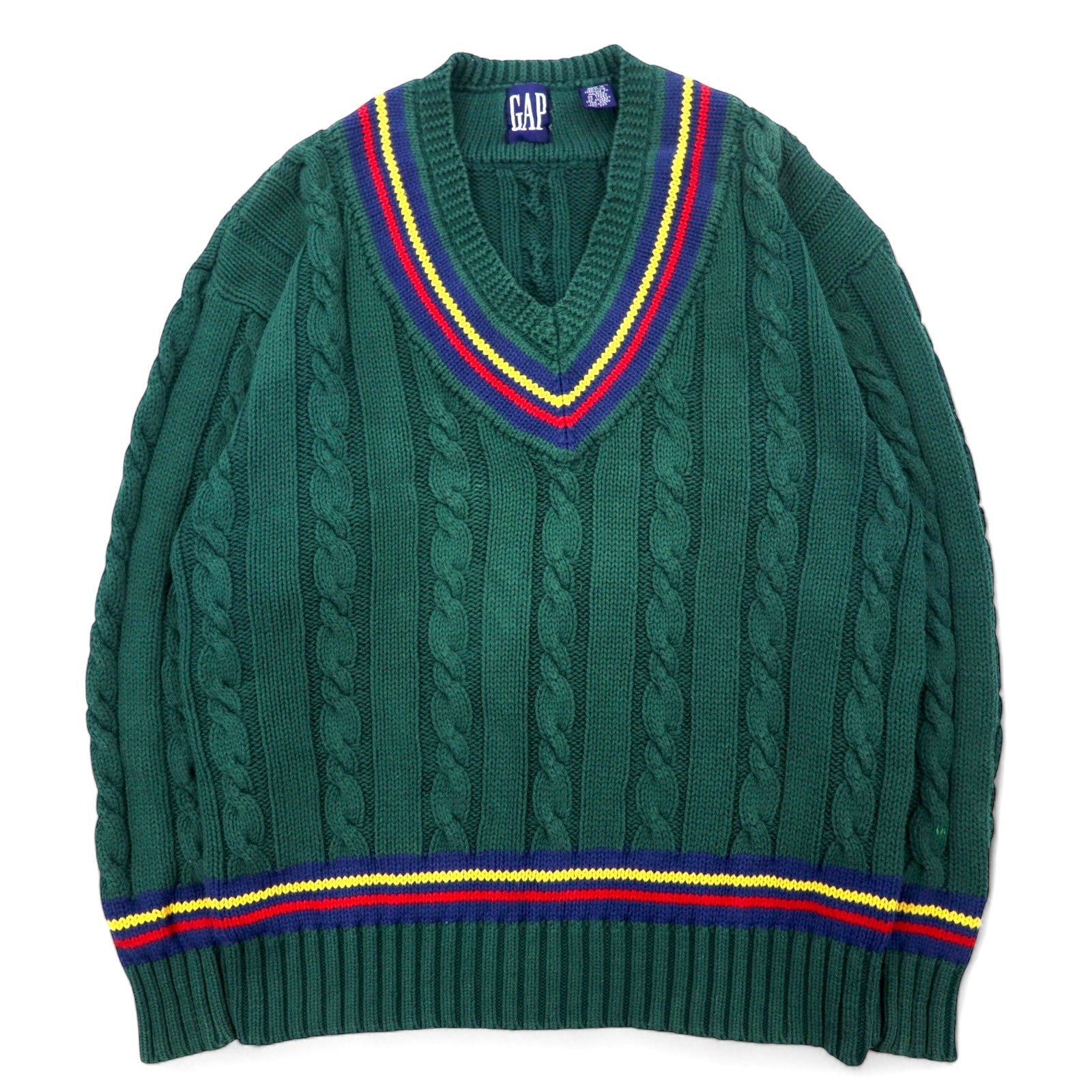 GAP Anni '90 Old Gap Maglione V-neck in cotone verde taglia L