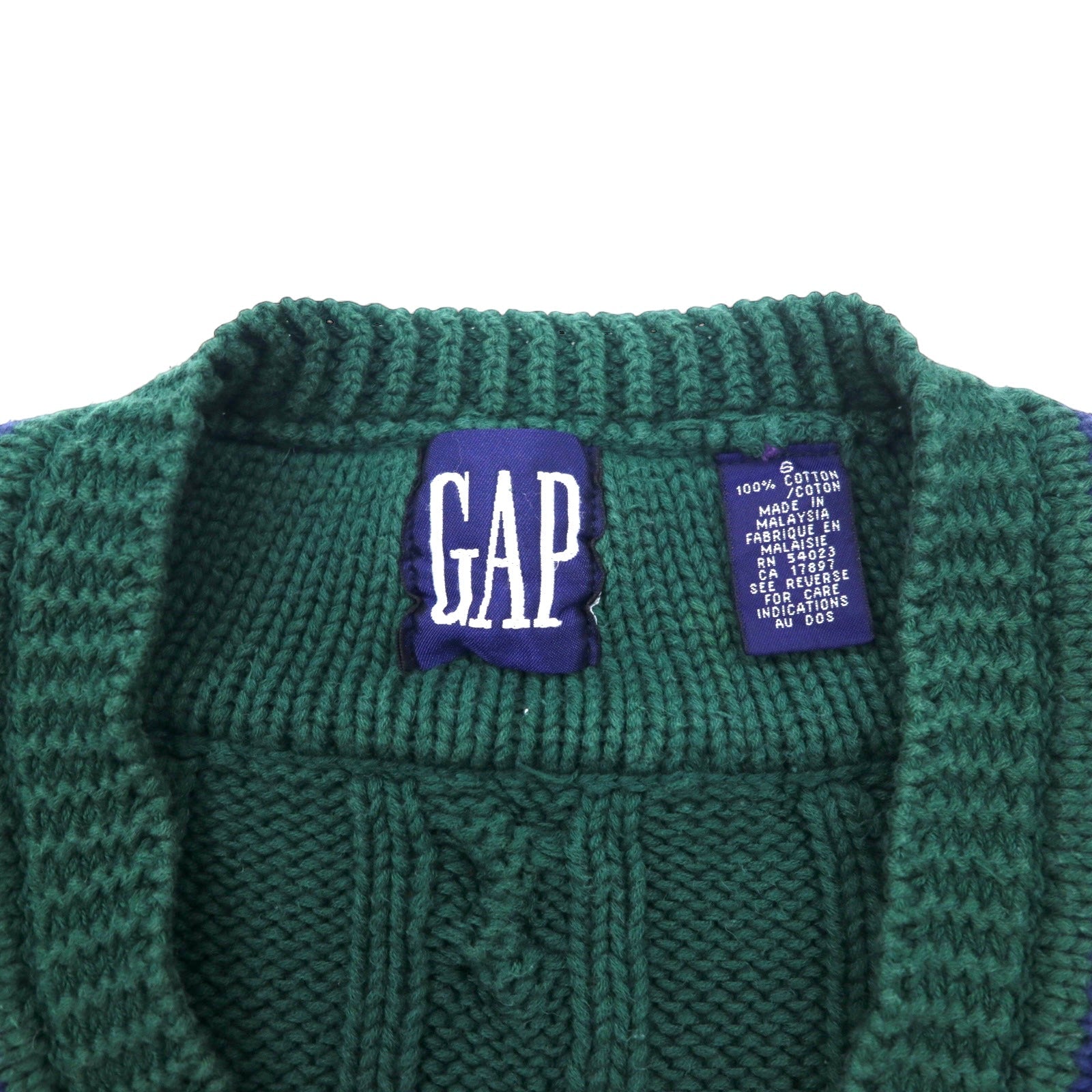 GAP Anni '90 Old Gap Maglione V-neck in cotone verde taglia L