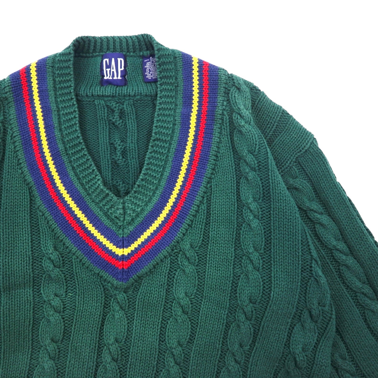 GAP Anni '90 Old Gap Maglione V-neck in cotone verde taglia L