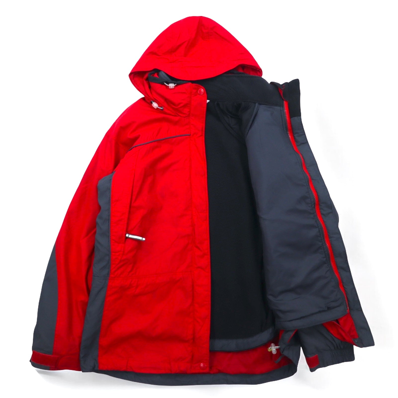 Columbia Anni '90 Giacca a vento 3-IN-1 Giacca invernale L Rossa INTERCHANGE con fodera rimovibile Sunrise Peak Parka SL7379 Fabbricato in Sri Lanka