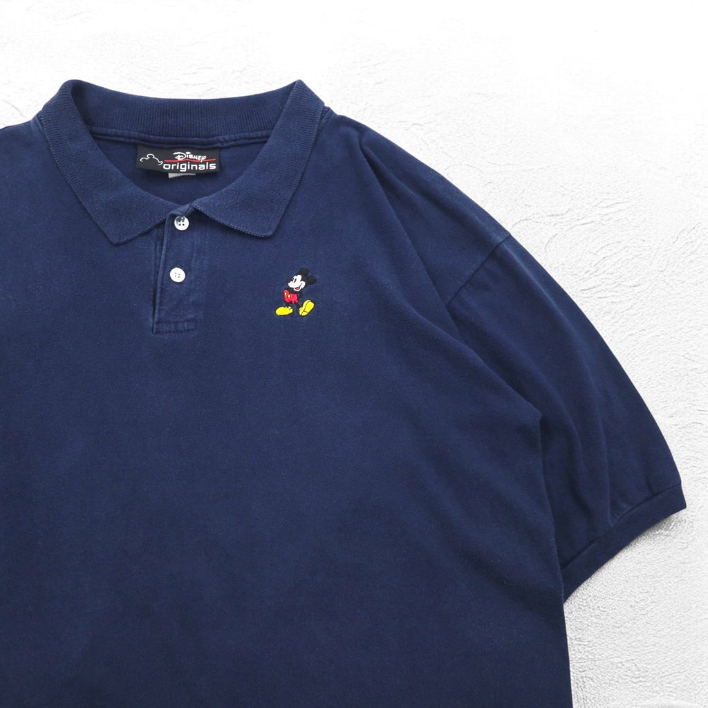 Disney originals anni '90, polo Mickey Mouse con ricamo a punto singolo, taglia XL, blu navy, cotone