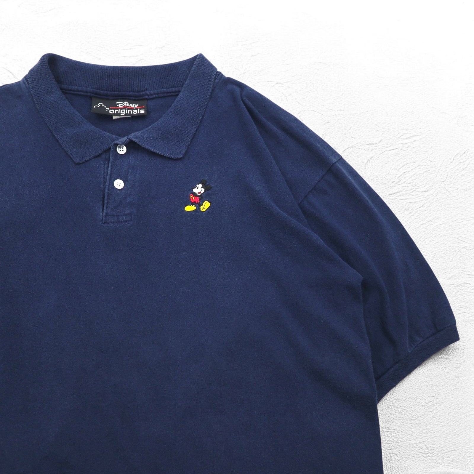 Disney originals anni '90, polo Mickey Mouse con ricamo a punto singolo, taglia XL, blu navy, cotone