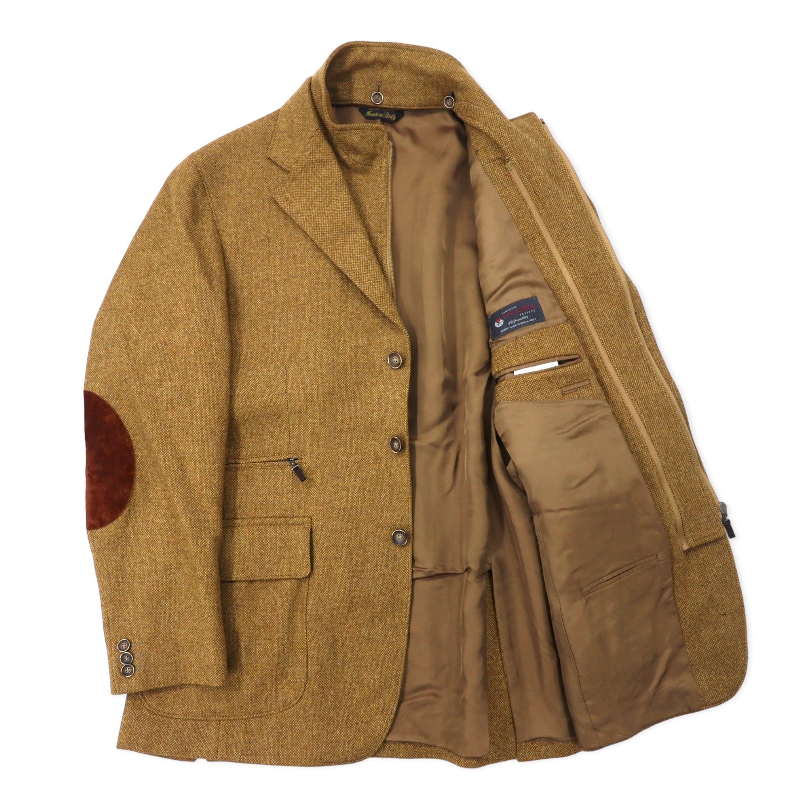 ACQUAVIVA - Giacca sartoriale a strati, taglia 50, beige, misto lana e seta LANIFICIO PURO, toppe sui gomiti, colletto staccabile, 2 modi di indossare