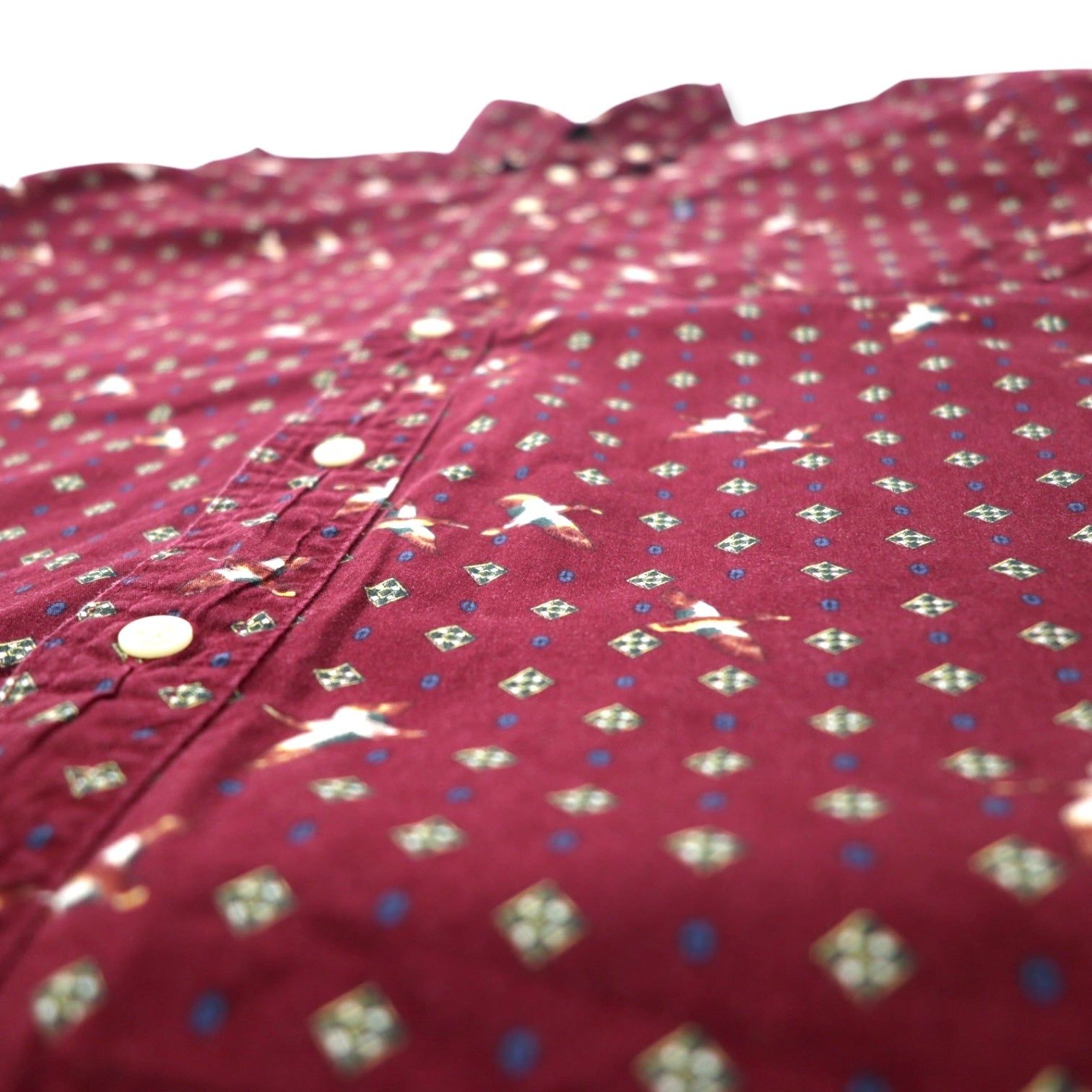 CHAPS RALPH LAUREN anni '90 camicia button-down fantasia L bordeaux cotone mimetica