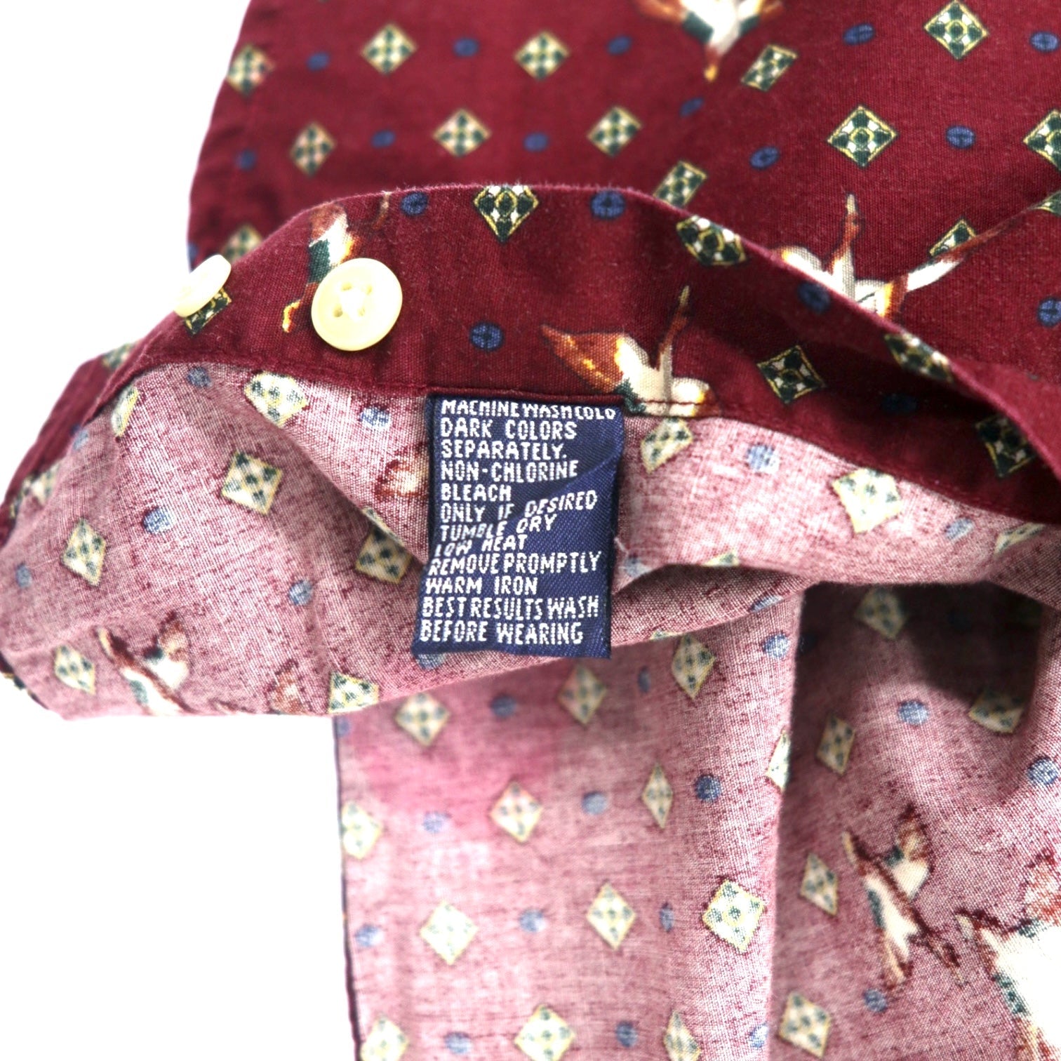 CHAPS RALPH LAUREN anni '90 camicia button-down fantasia L bordeaux cotone mimetica
