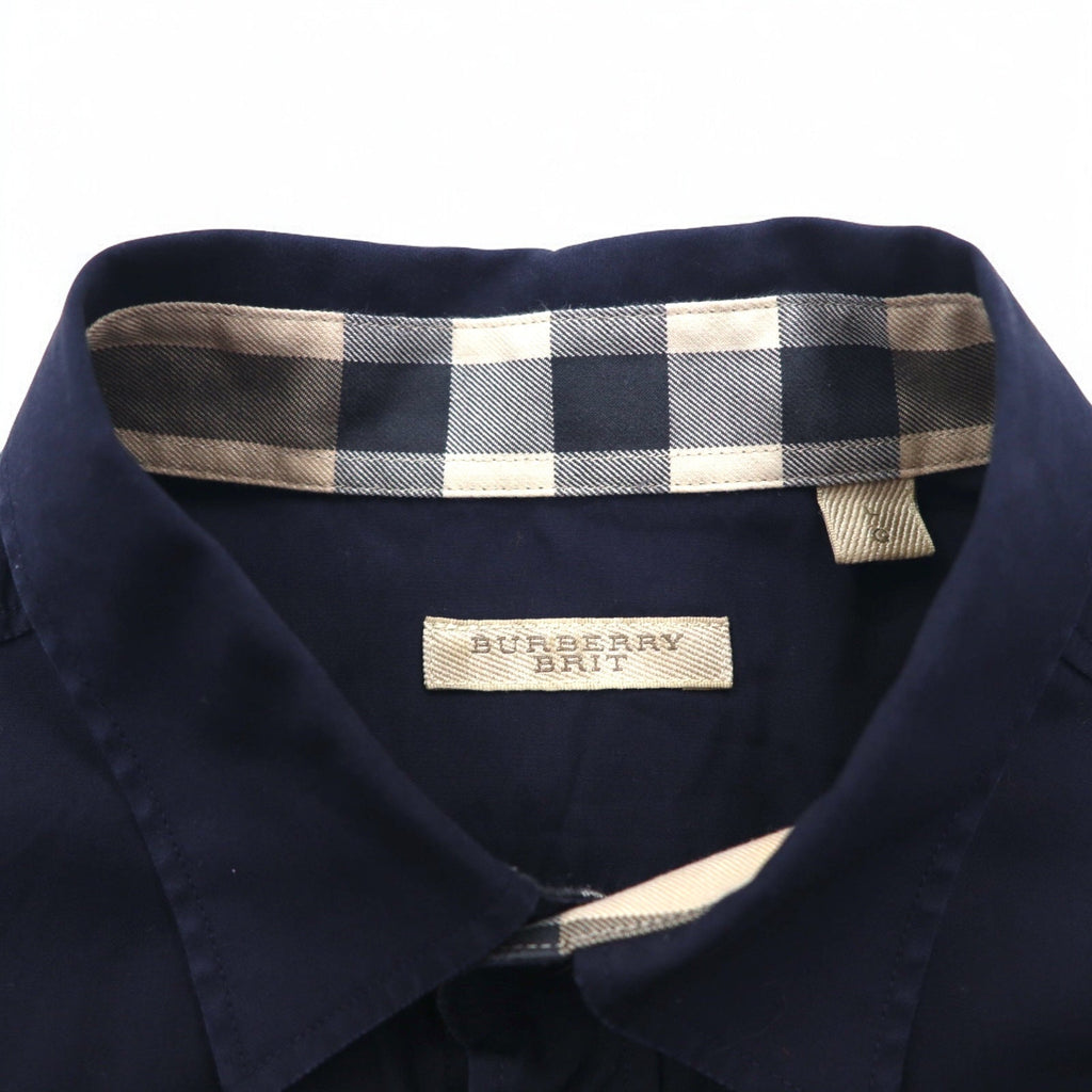 BURBERRY BRIT ドレスシャツ L ダーク ネイビー ワンポイントロゴ刺繍 THTHAGAR129SAM