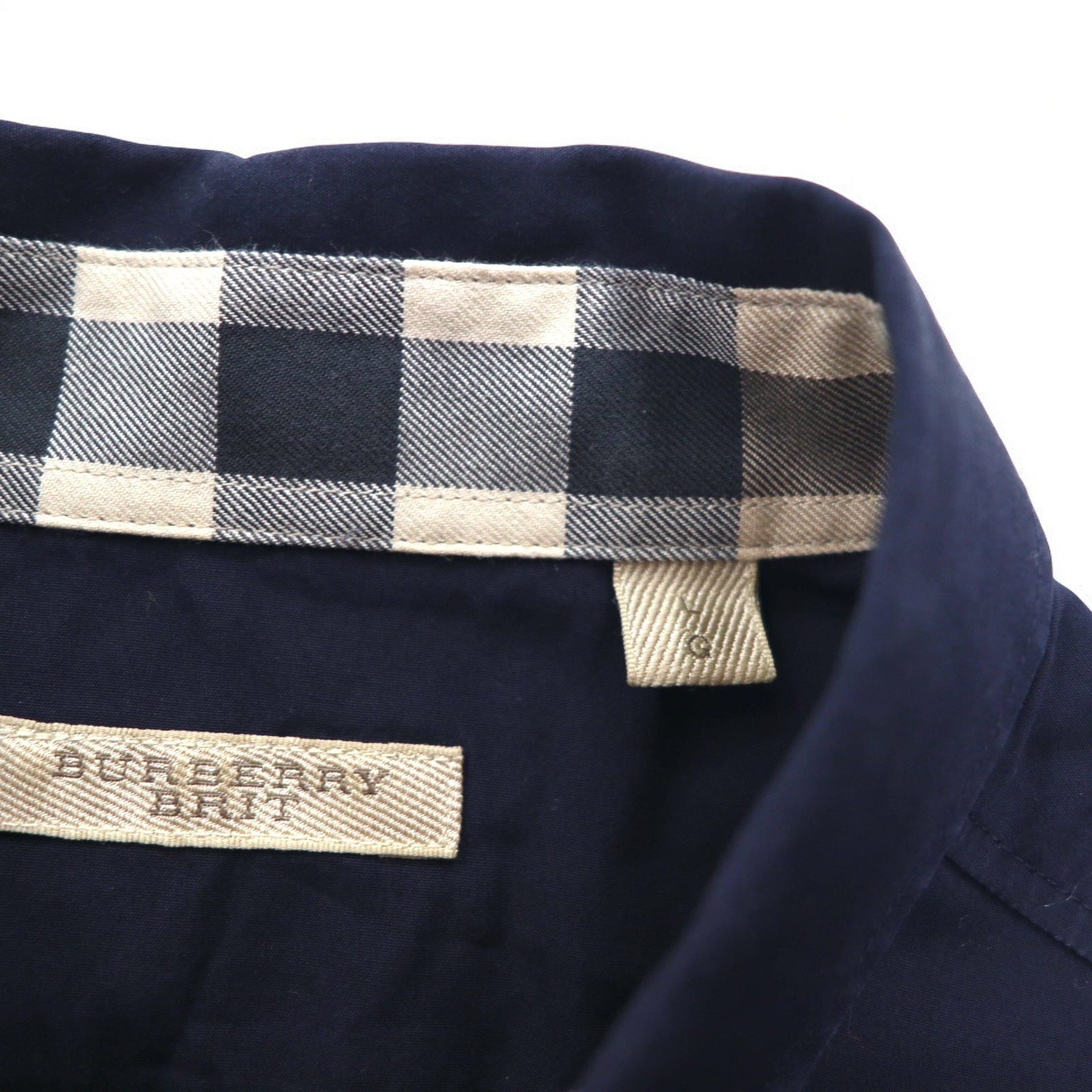 BURBERRY BRIT ドレスシャツ L ダーク ネイビー ワンポイントロゴ刺繍 THTHAGAR129SAM