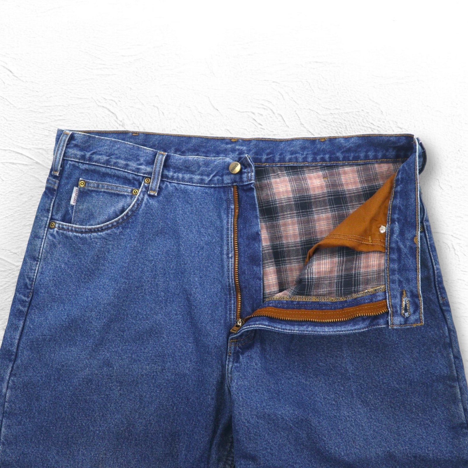 Carhartt Pantaloni Jeans Foderati in Flanella Vestibilità Rilassata XL Blu Indaco Fodera a Quadri B172 DST Made in Messico