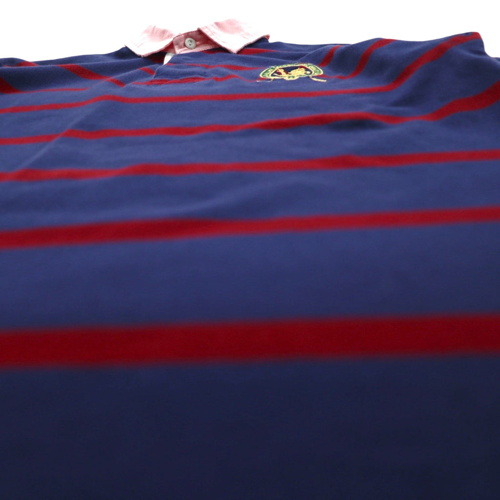 Polo by Ralph Lauren 90年代 ボーダー ポロシャツ M ネイビー レッド コットン 鹿の子 エンブレムロゴ刺繍