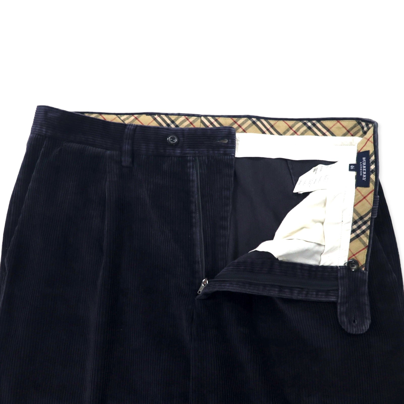 BURBERRY pantaloni ampi in velluto a coste con pinces 46 blu navy cotone made in Spain