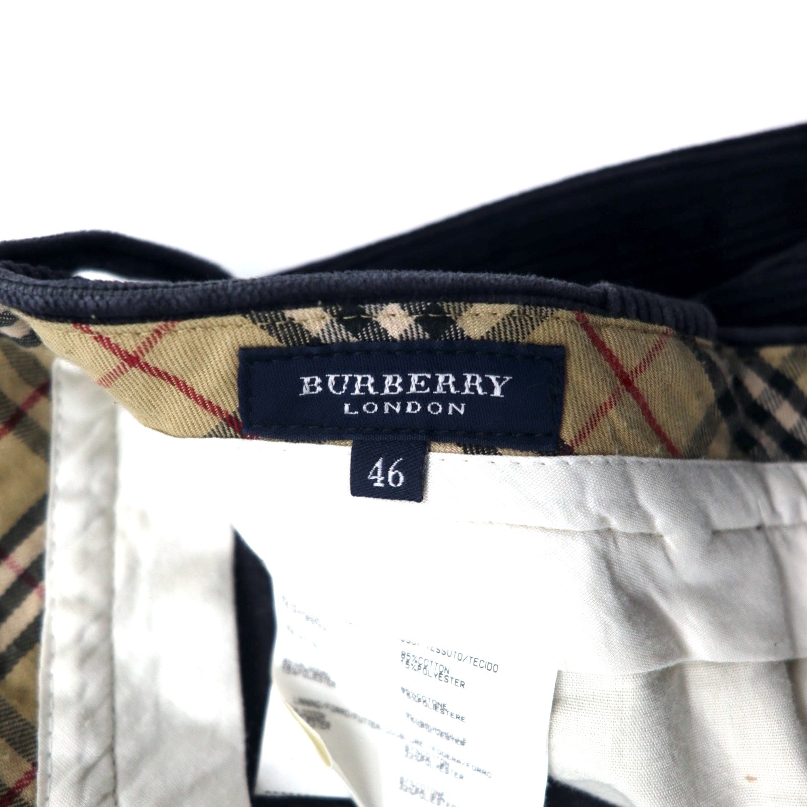 BURBERRY pantaloni ampi in velluto a coste con pinces 46 blu navy cotone made in Spain