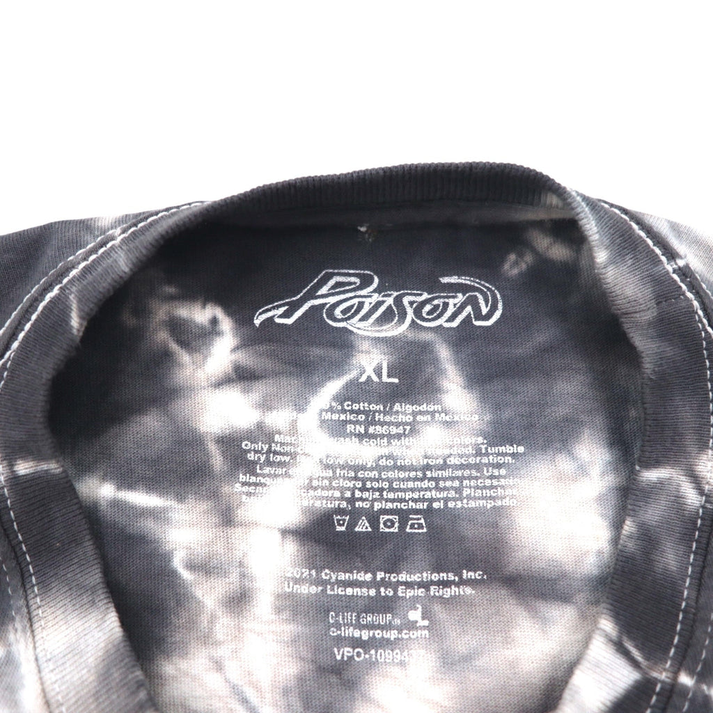 POISON Maglietta della band XL Tie-dye Bianco Grigio Teschio Fatto in Messico