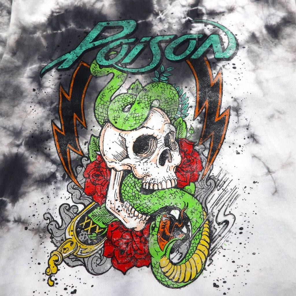 POISON Maglietta della band XL Tie-dye Bianco Grigio Teschio Fatto in Messico
