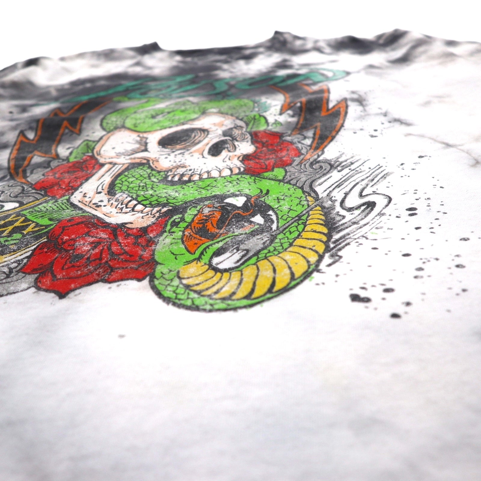 POISON Maglietta della band XL Tie-dye Bianco Grigio Teschio Fatto in Messico