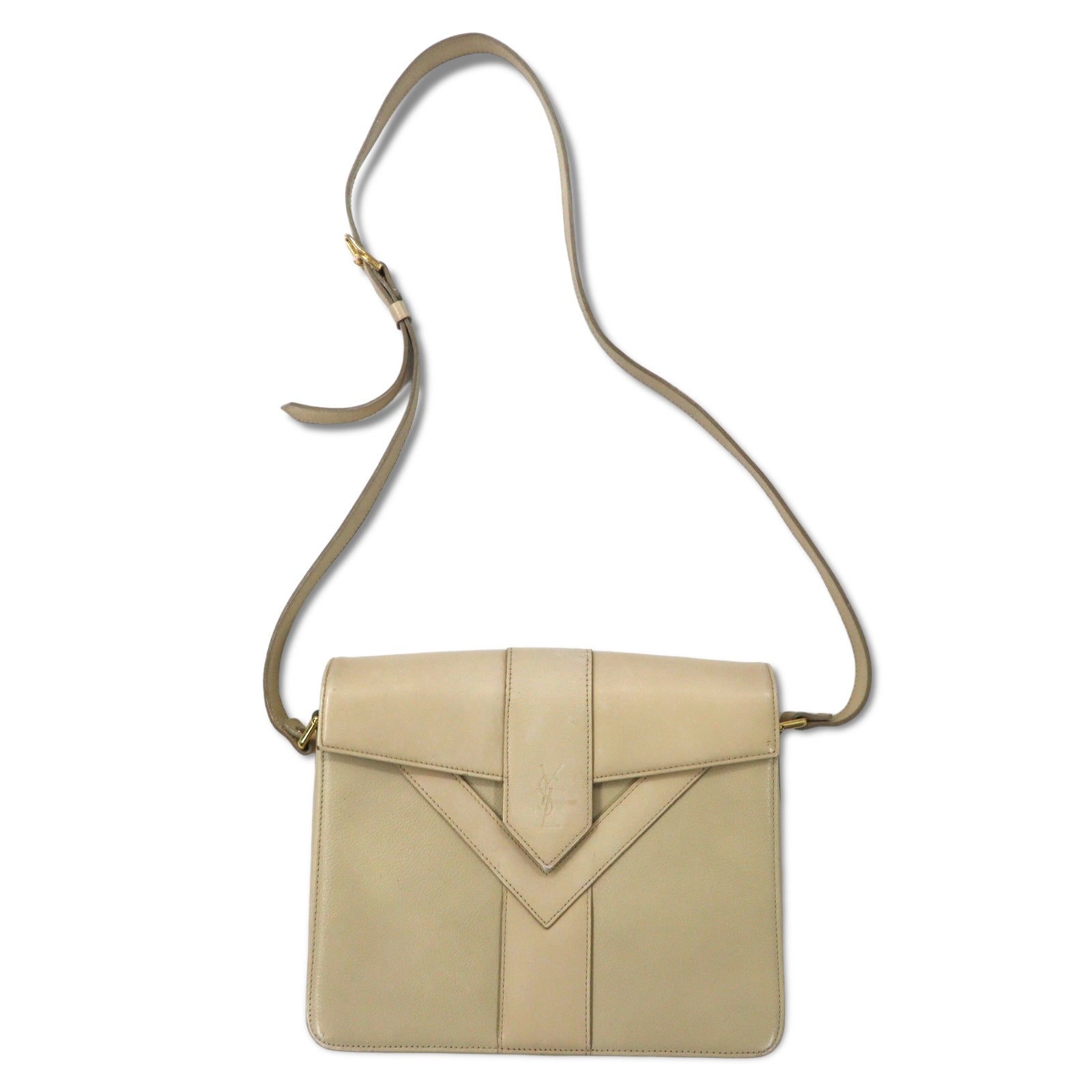 YVES SAINT LAURENT Borsa a tracolla color crema in pelle YSL vintage