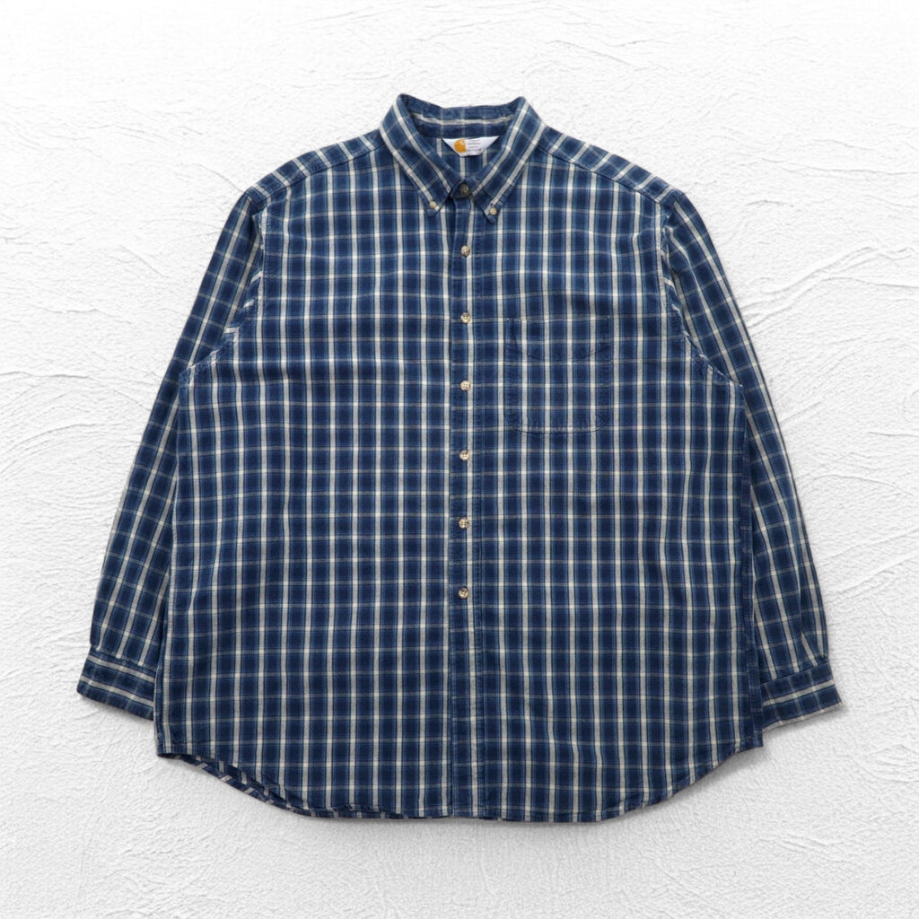 Camicia in flanella button-down Carhartt 2XL taglia grande a quadri blu in cotone