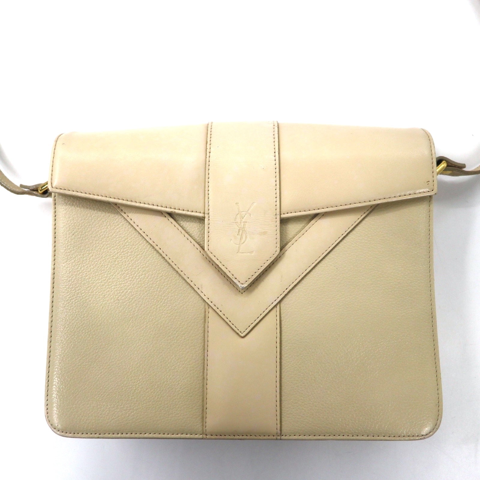 YVES SAINT LAURENT Borsa a tracolla color crema in pelle YSL vintage