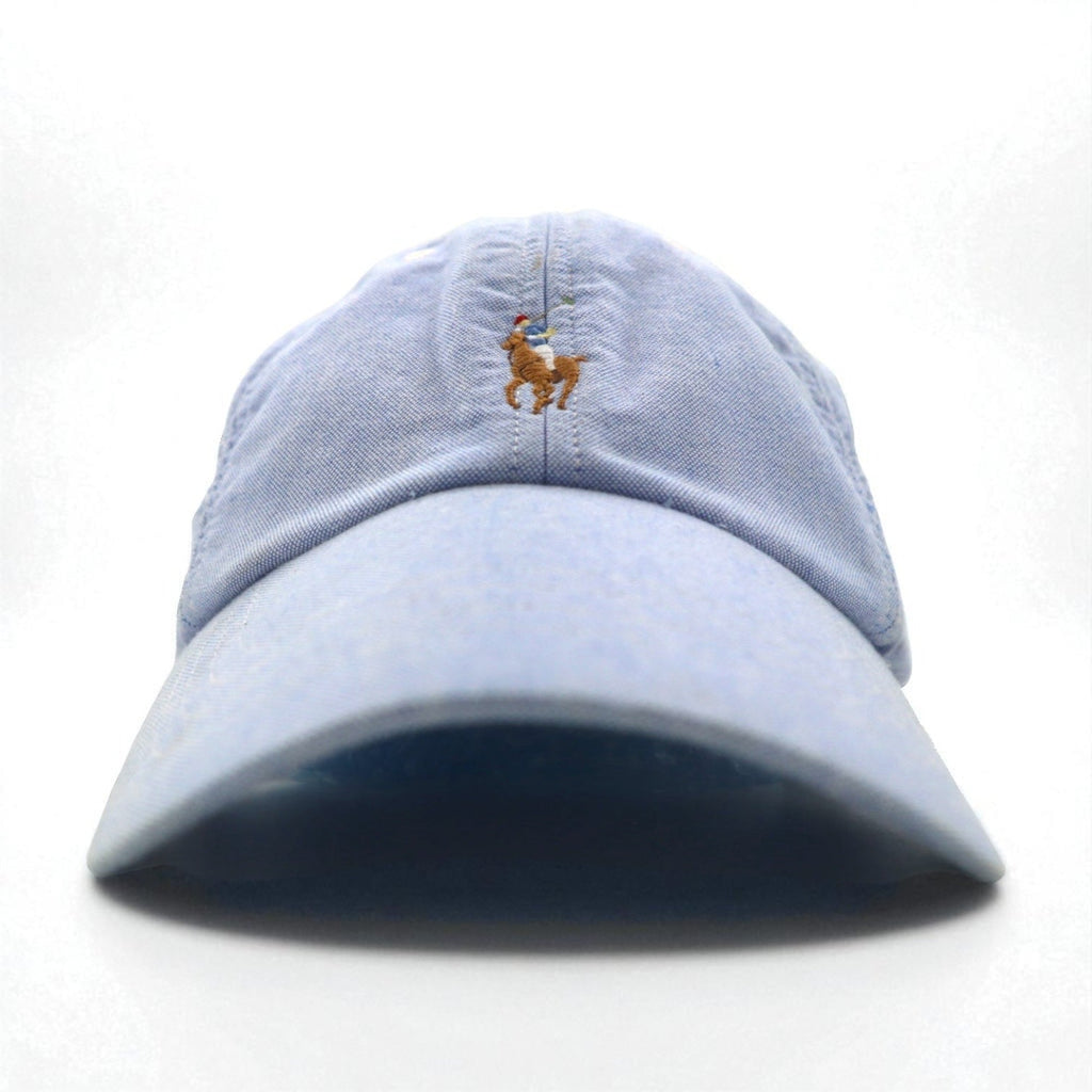 POLO RALPH LAUREN オックスフォード ベースボールキャップ 59cm ブルー コットン スモールポニー刺繍 未使用品