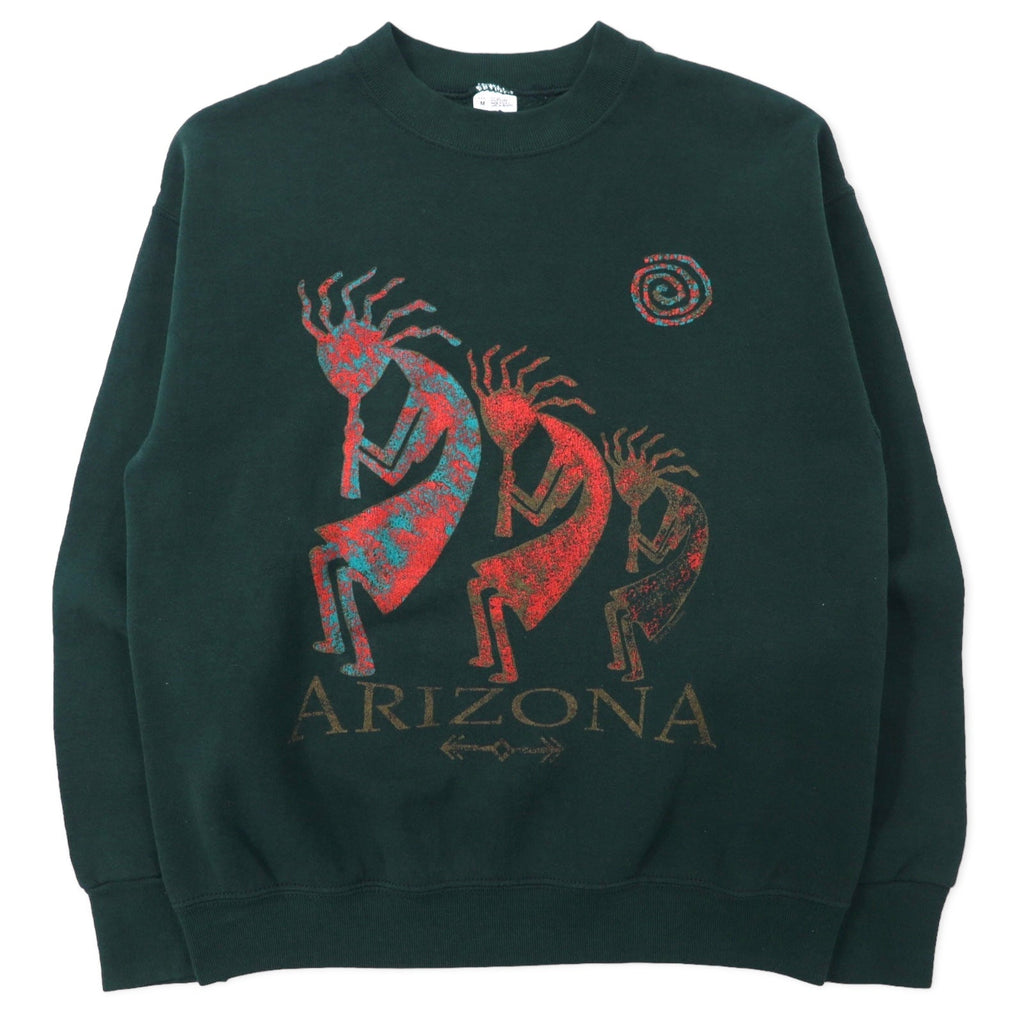 FRUIT OF THE LOOM USA 90s stampa indiana felpa M verde cotone ARIZONA Kokopelli
