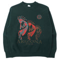 FRUIT OF THE LOOM USA 90s stampa indiana felpa M verde cotone ARIZONA Kokopelli