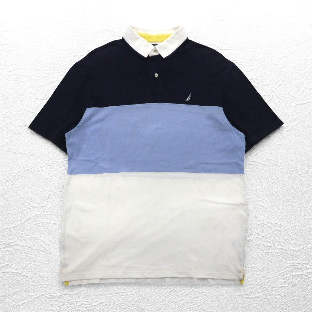 NAUTICA ポロシャツ XL ネイビー ブルー ホワイト コットン 鹿の子 ワンポイントロゴ刺繍
