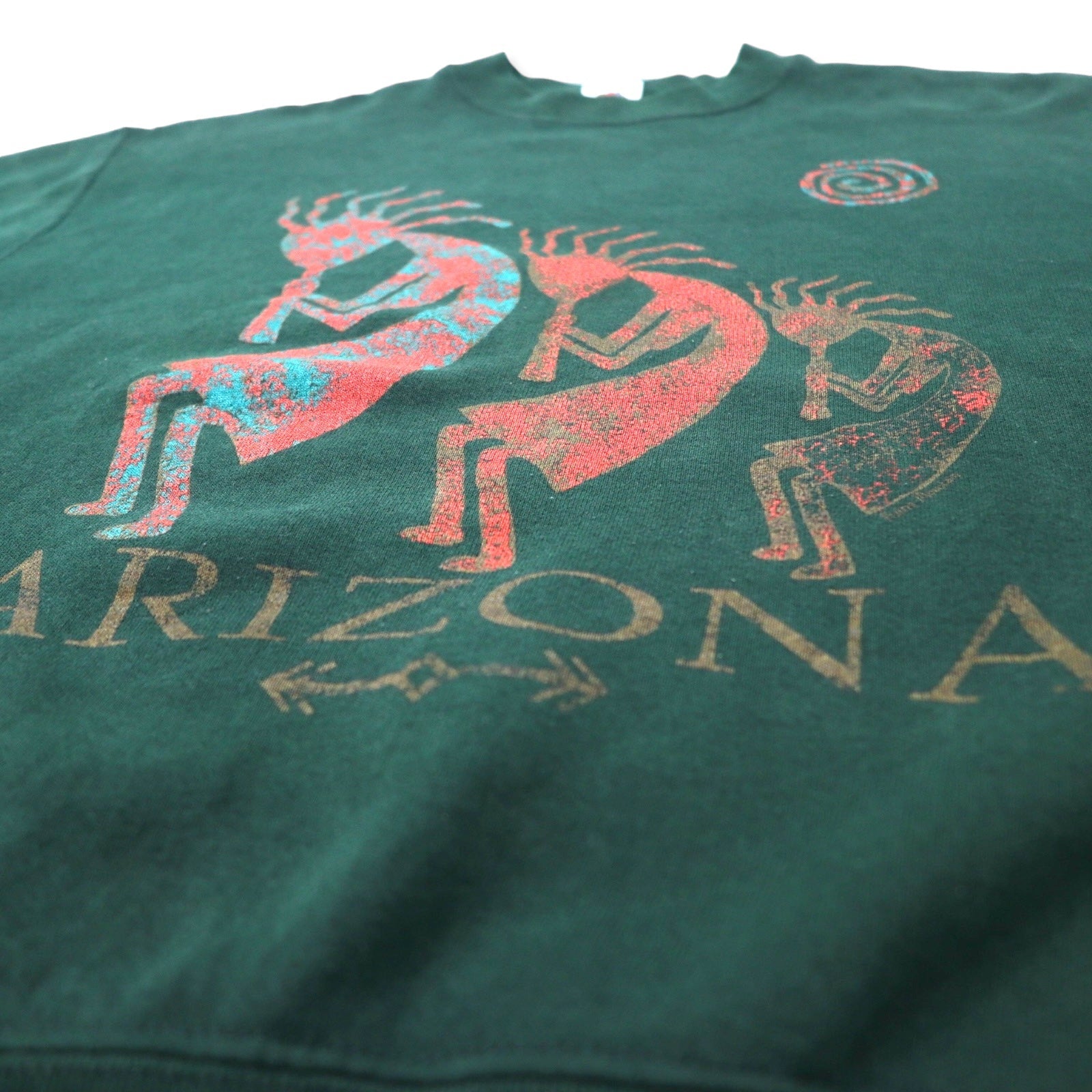 FRUIT OF THE LOOM USA 90s stampa indiana felpa M verde cotone ARIZONA Kokopelli