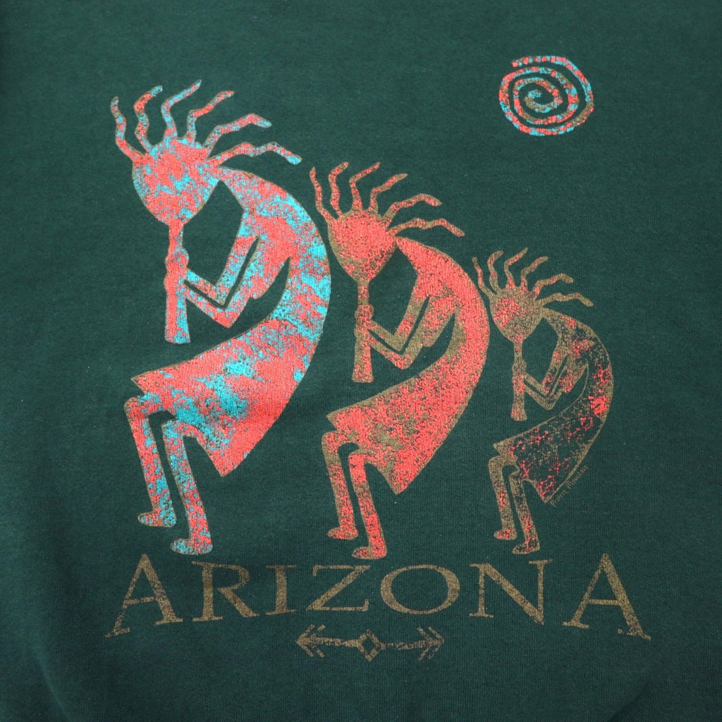 FRUIT OF THE LOOM USA 90s stampa indiana felpa M verde cotone ARIZONA Kokopelli