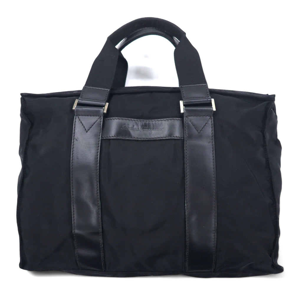 Salvatore Ferragamo Borsa da lavoro a mano in nylon nero, Made in Italy, DS-245029