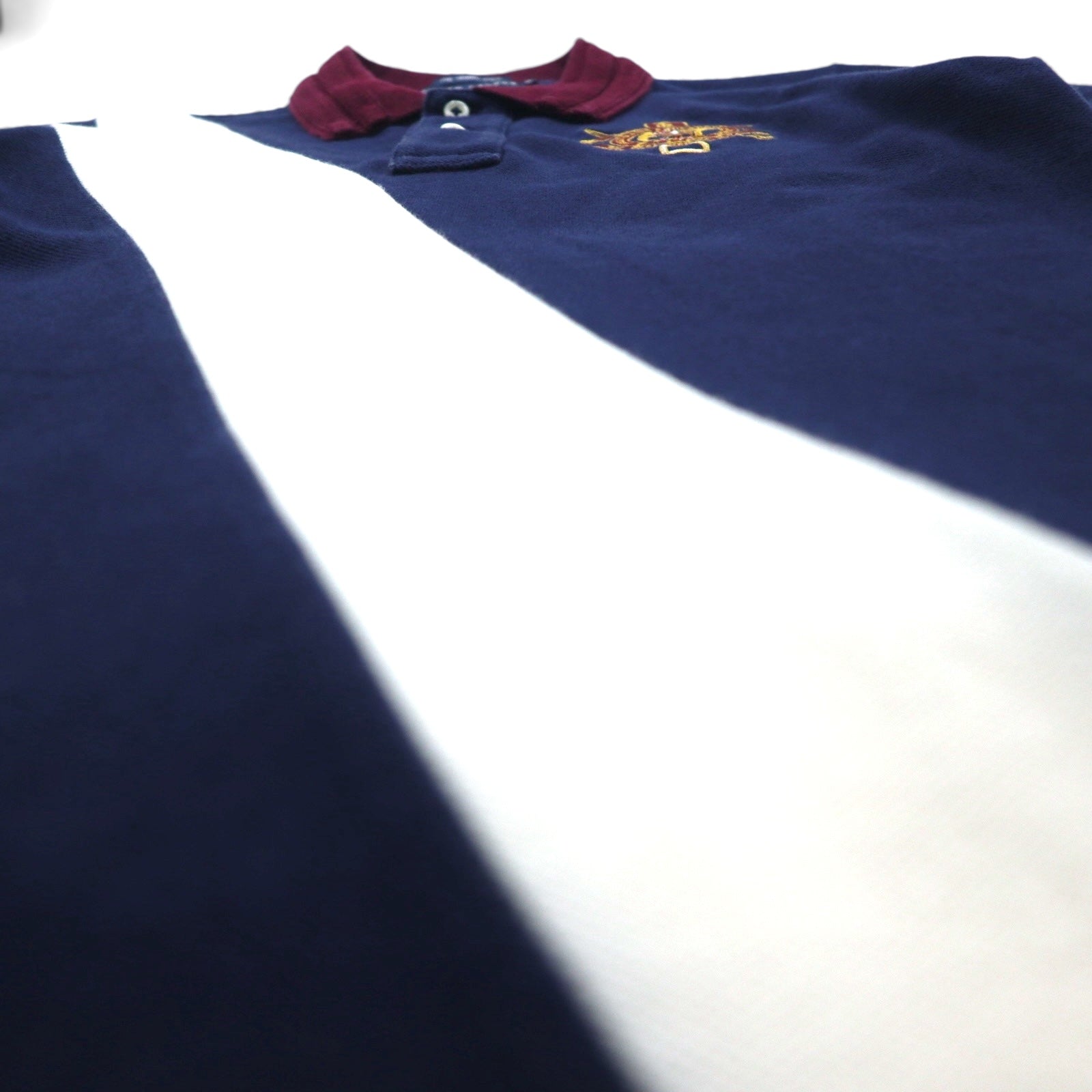 RALPH LAUREN anni '90 THE SKINNY POLO polo a righe M blu navy con ricamo stemma e pony