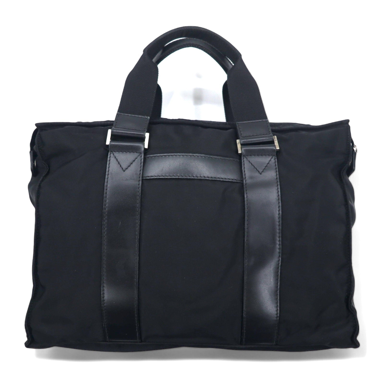 Salvatore Ferragamo Borsa da lavoro a mano in nylon nero, Made in Italy, DS-245029