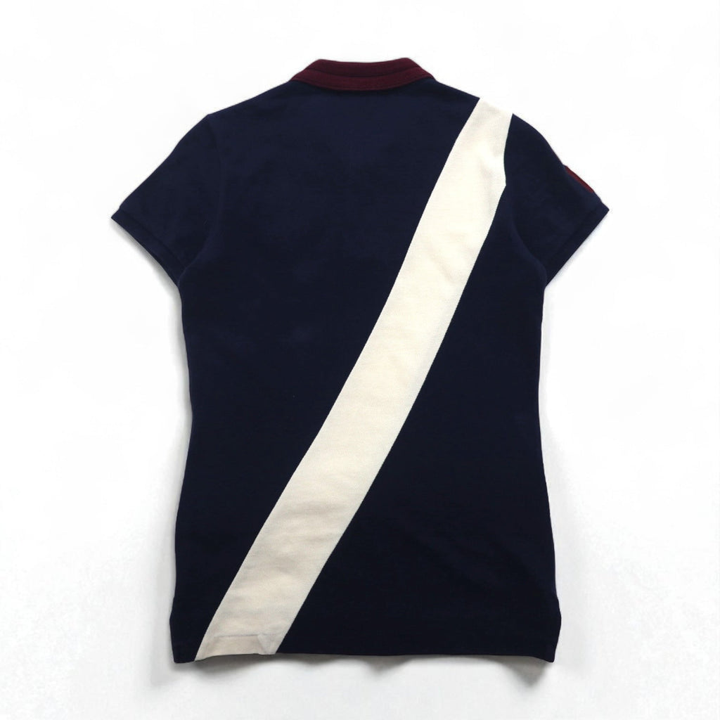 RALPH LAUREN anni '90 THE SKINNY POLO polo a righe M blu navy con ricamo stemma e pony