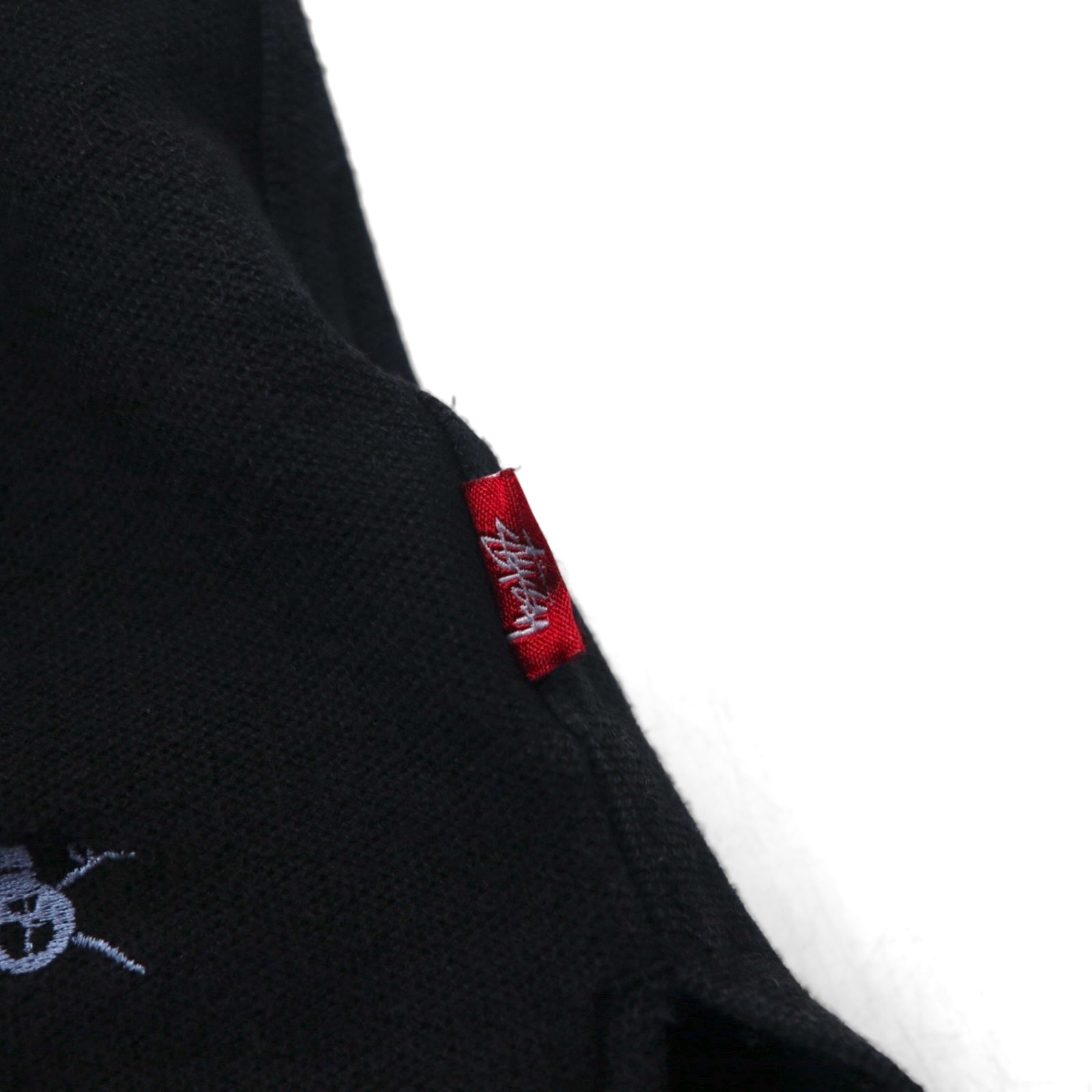 Polo Stussy con ricamo a teschio, taglia M, nera, in cotone, piquet, fantasia all-over