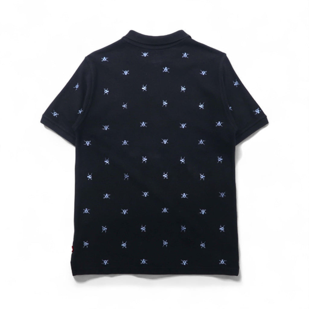 stussy スカル刺繍 ポロシャツ M ブラック コットン 鹿の子 総柄