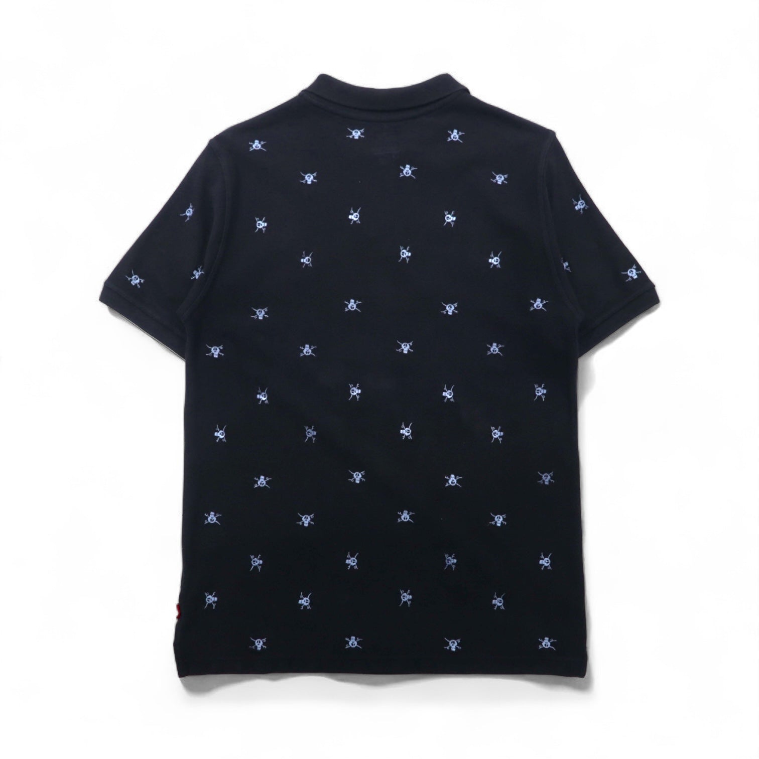 stussy スカル刺繍 ポロシャツ M ブラック コットン 鹿の子 総柄