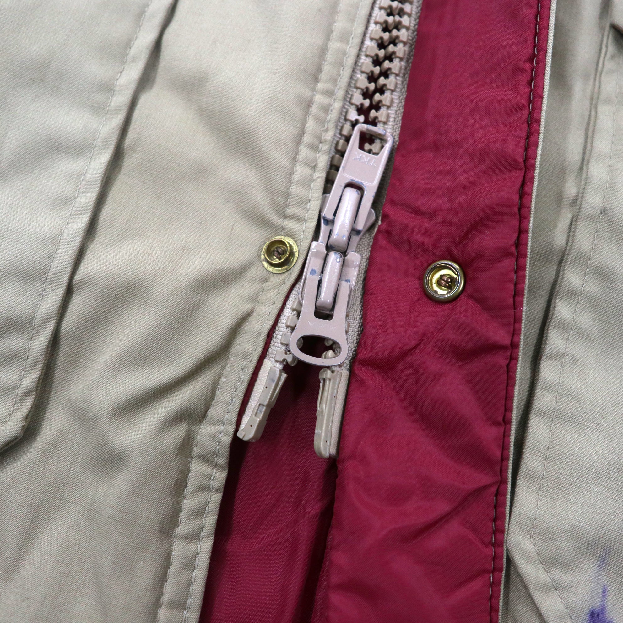 80s USA製 Woolrich マウンテンジャケット M ベージュ 65/35クロス 中綿 ダブルジップ 80年代
