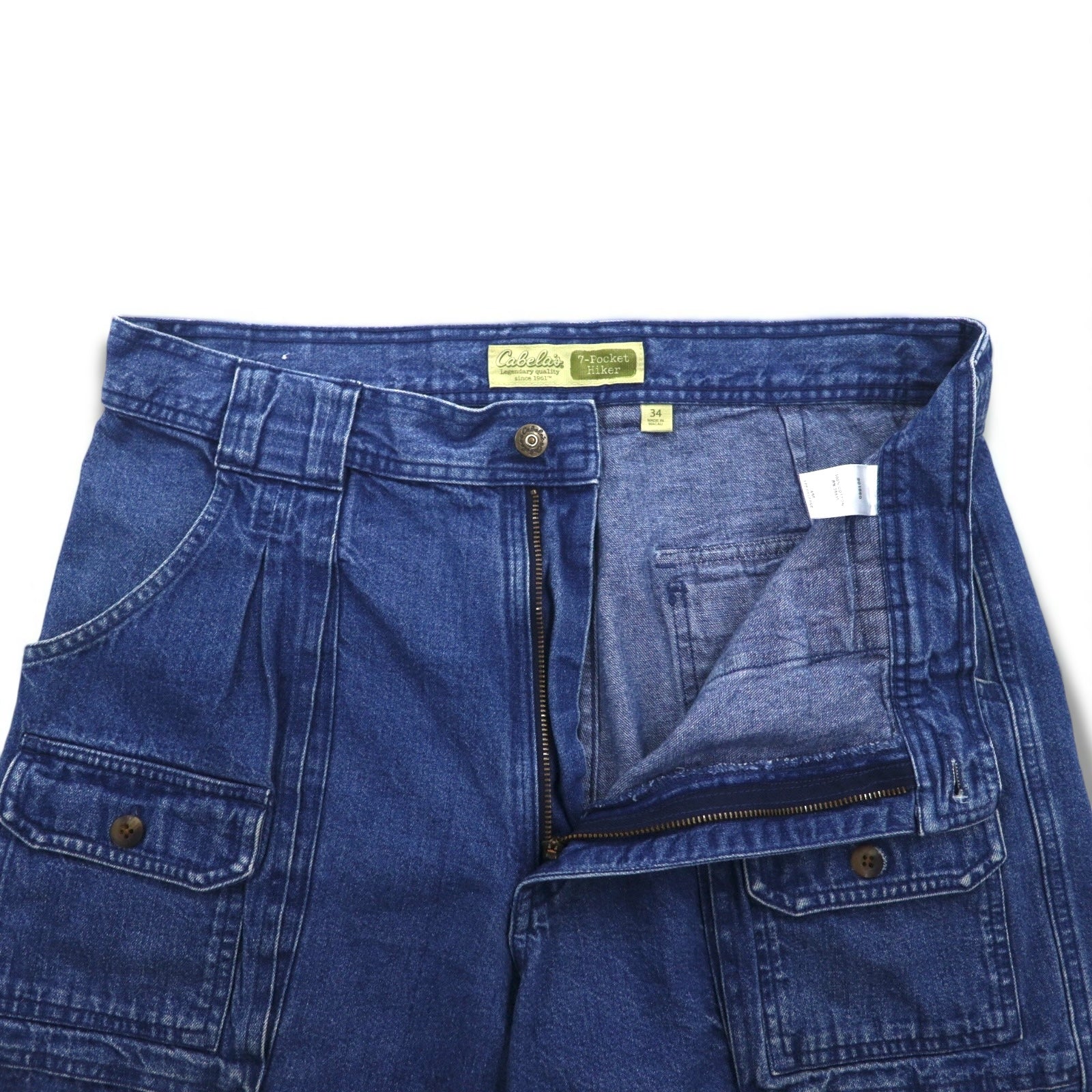 Cabela's デニム ブッシュ ショートパンツ 7-POCKET HIKER ハーフパンツ L インディゴ ブルー フロントポケット