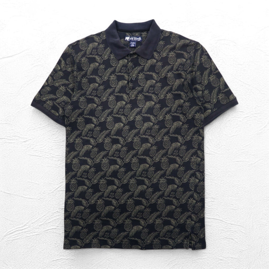 Polo vintage anni '90 BIG DOGS Anni '90 Polo XL nera fantasia ananas botanica taglia grande