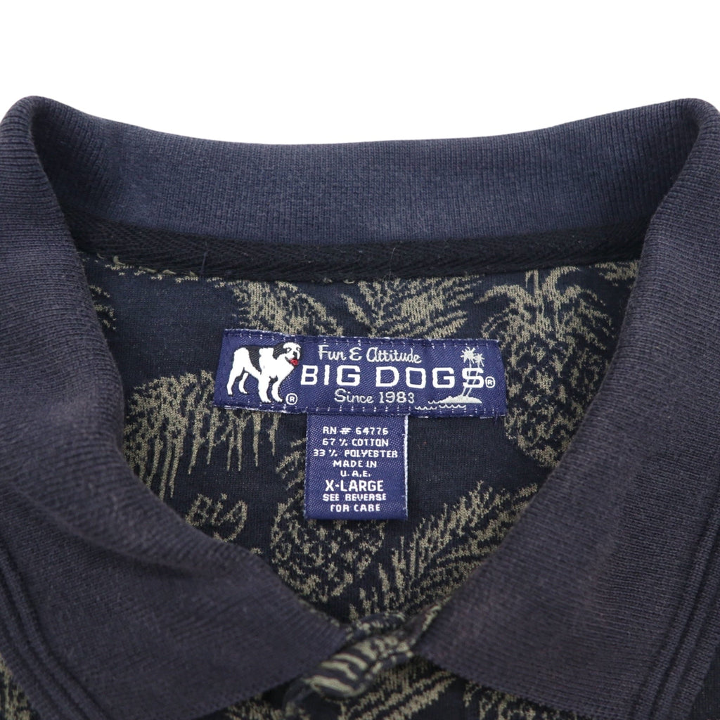 Polo vintage anni '90 BIG DOGS Anni '90 Polo XL nera fantasia ananas botanica taglia grande