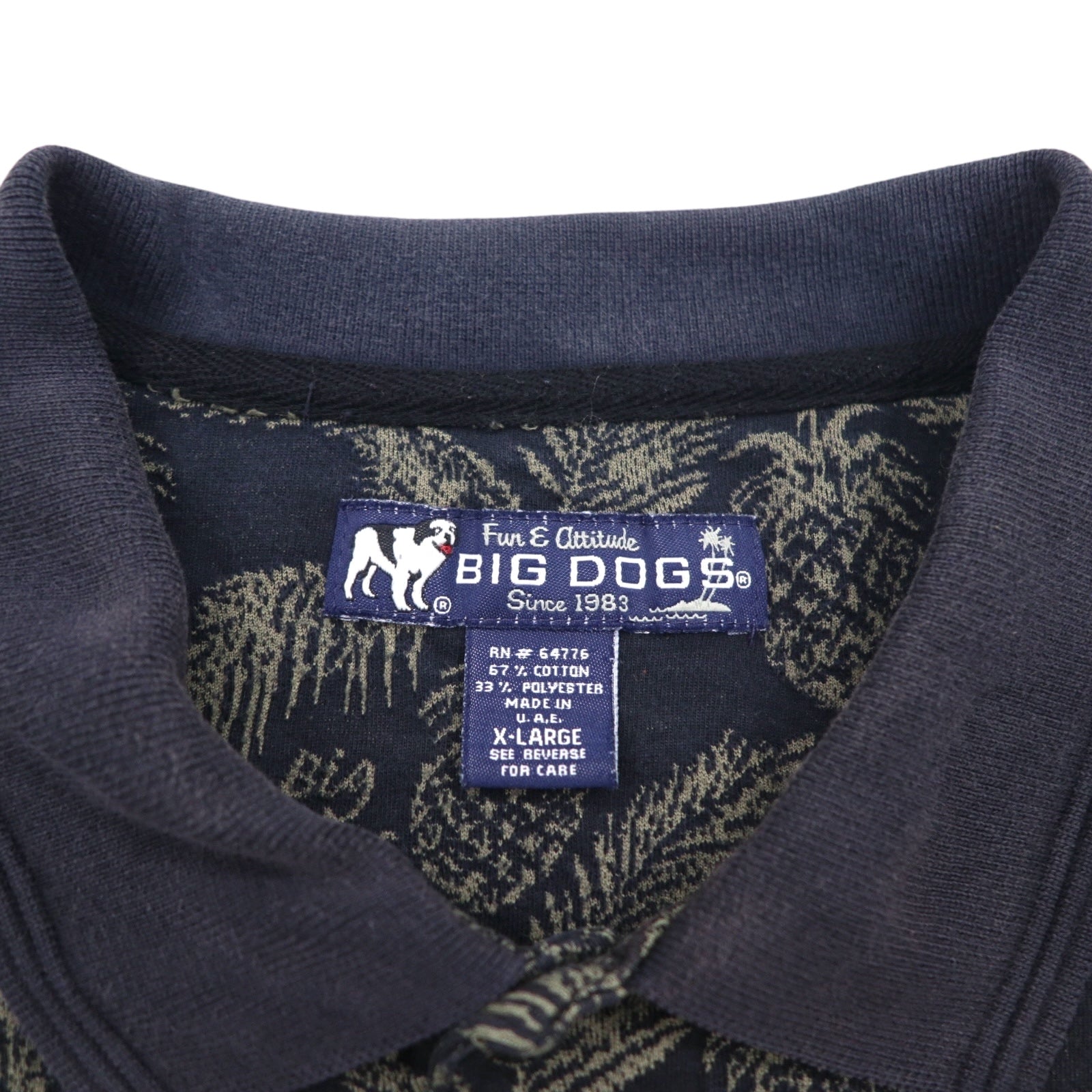 Polo vintage anni '90 BIG DOGS Anni '90 Polo XL nera fantasia ananas botanica taglia grande