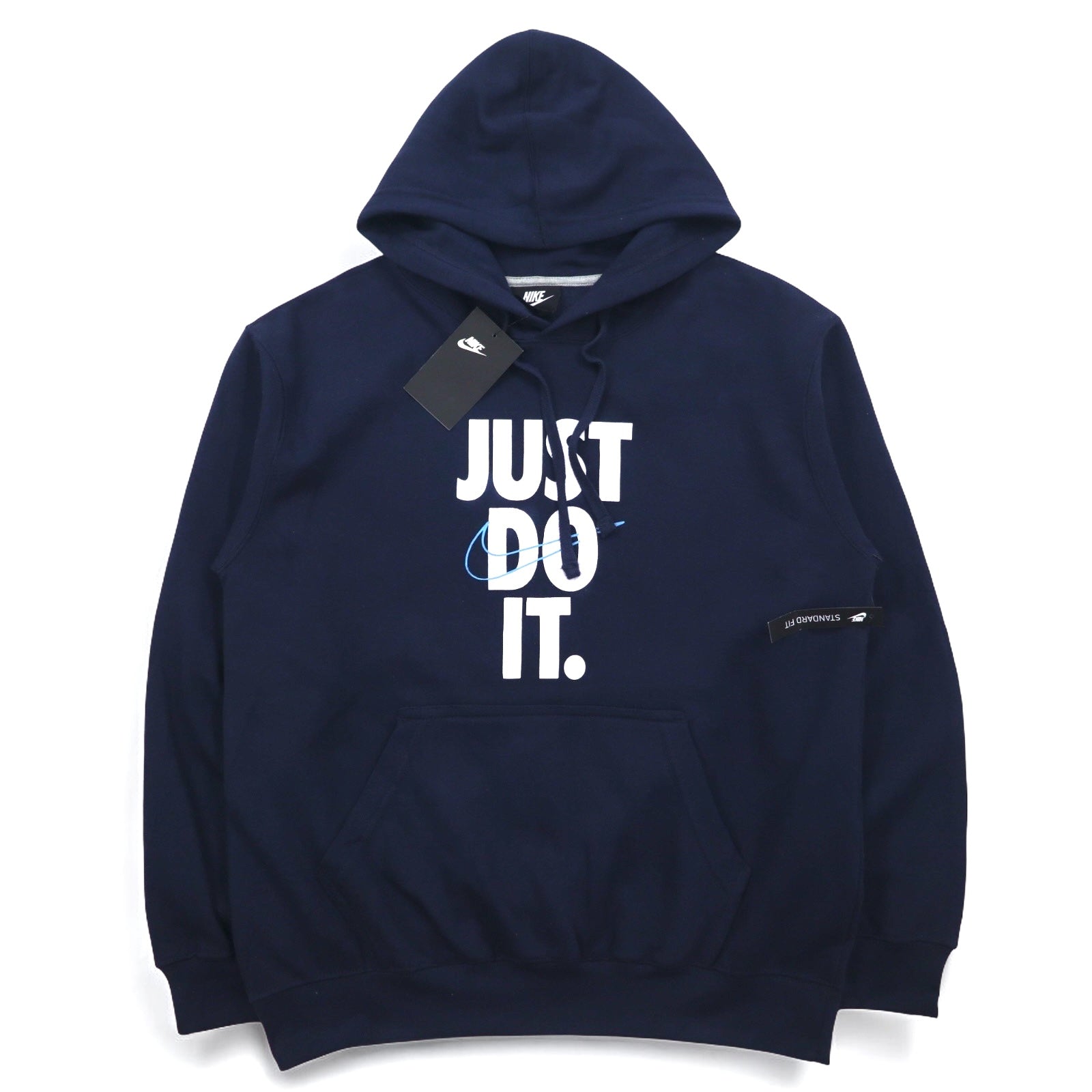 NIKE felpa con cappuccio pullover M blu navy JUST DO IT HOODIE 928717-451 Prodotto in Pakistan Articolo nuovo