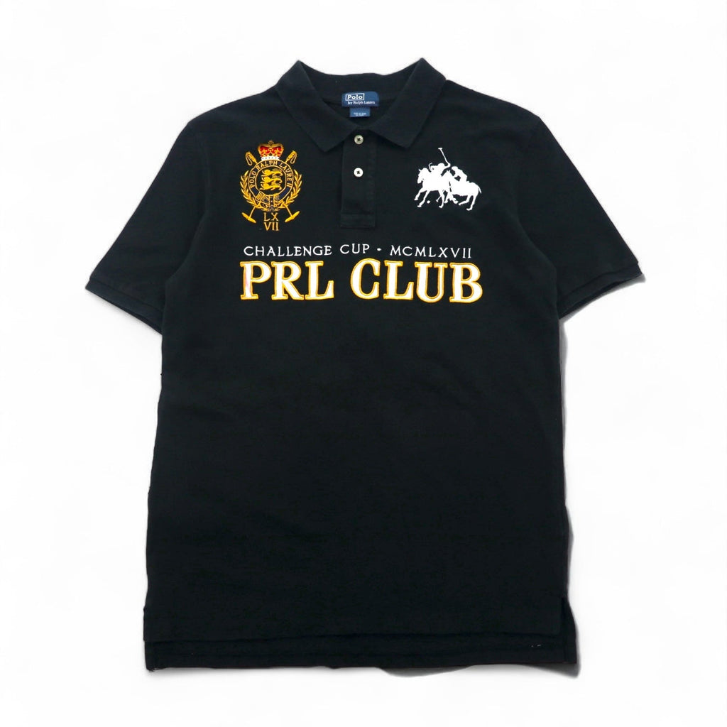 Polo by Ralph Lauren 90年代 PRL CLUB 刺繍 ポロシャツ M ブラック 鹿の子 ダブルポニー エンブレム