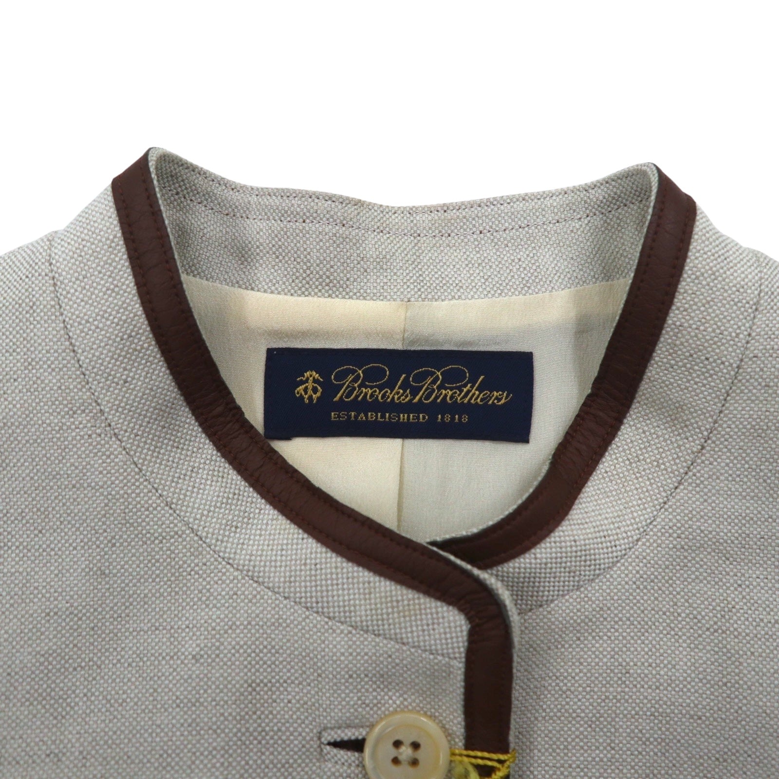 Brooks Brothers Giacca tirolese collo alla coreana giacca con profili a contrasto M beige lino misto mai usata