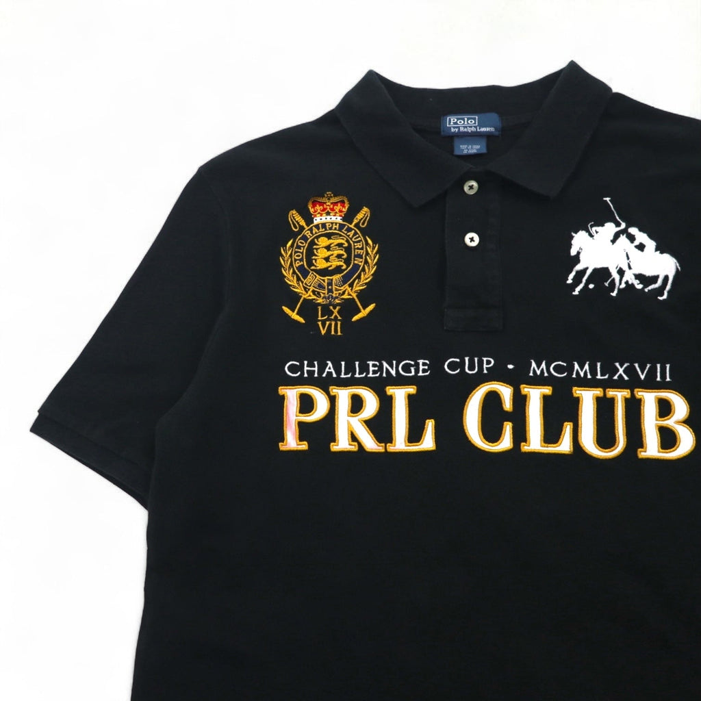 Polo by Ralph Lauren 90年代 PRL CLUB 刺繍 ポロシャツ M ブラック 鹿の子 ダブルポニー エンブレム