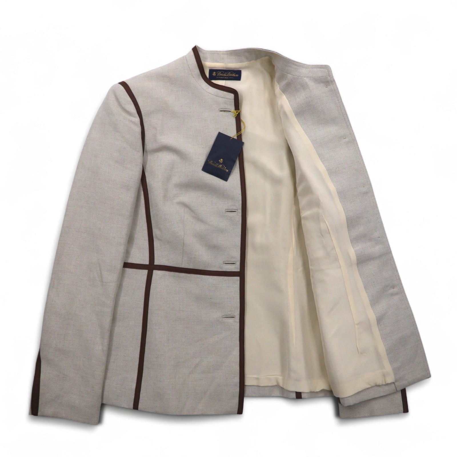 Brooks Brothers Giacca tirolese collo alla coreana giacca con profili a contrasto M beige lino misto mai usata